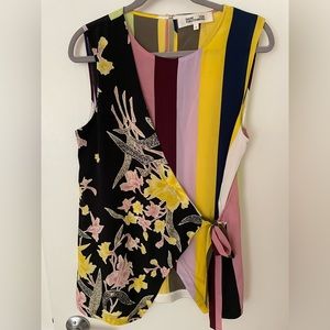 Diane Von Furstenberg Silk Mixed Print Wrap Top Size Medium